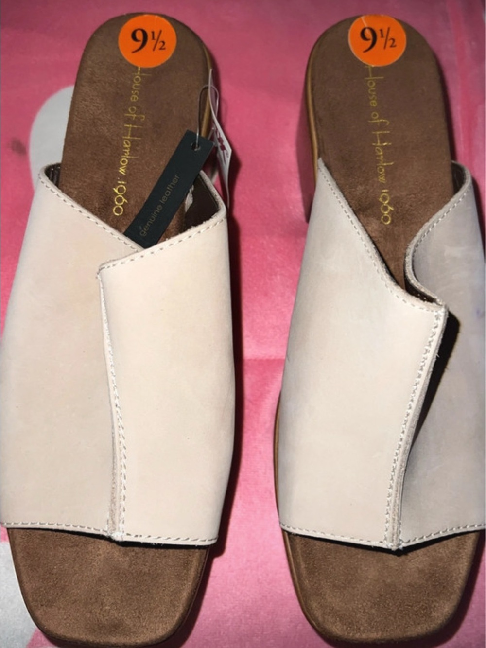 House of Harlow 1960 Cream Open-Toe Slide Mules